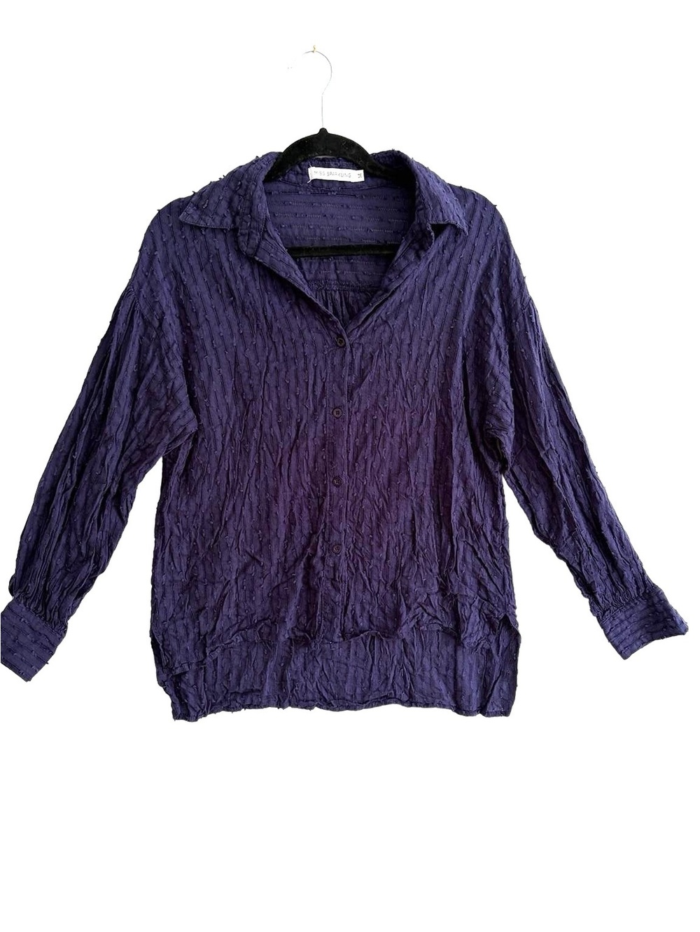 Miss Sparkling Navy Textured Button Front Blouse M